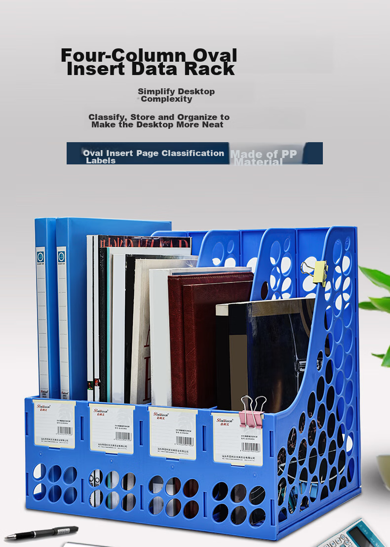 Bailiwen H9138A Sky Blue Three-Column Document Stand, Desktop Bookshelf, File Organizer, Office Desk File Holder, Paper Folder Storage Rack 1