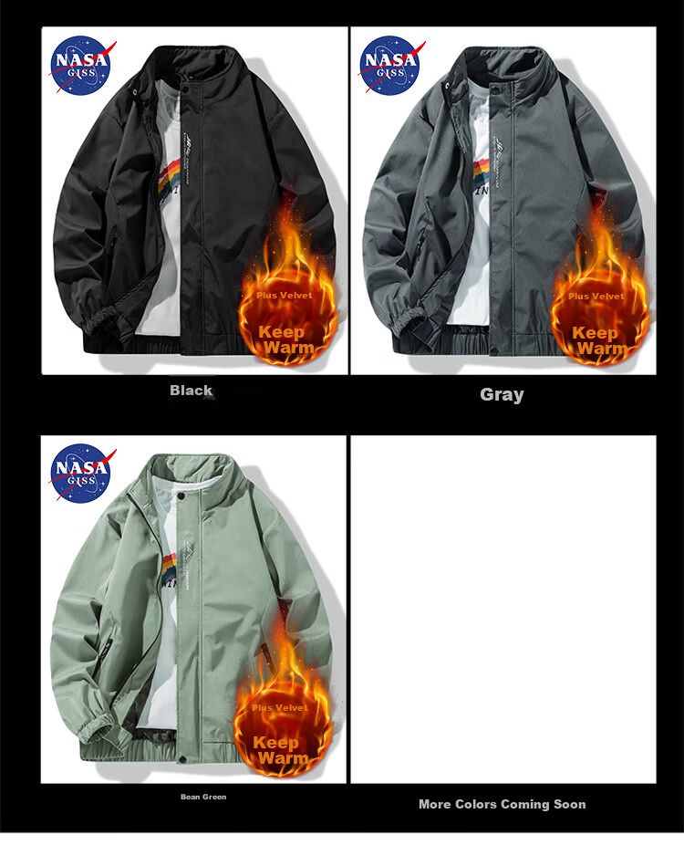 NASA GISS Official Trendy Jacket for Men, Fashionable Spring And Autumn Stand-Up Collar Loose Casual Versatile Coat for Men, Bean Green, XL 6