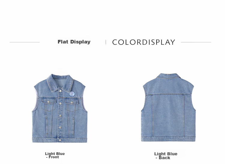 QQ DUCK Children's Denim Vest, Girls' Sleeveless Jacket, Youth Clothing, Classic Vest in Light Blue; Size 130 9