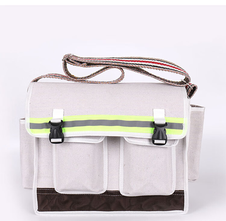 homeglen 四口袋电工工具包帆布多功能维修安装包 中号白帆布40*30*15