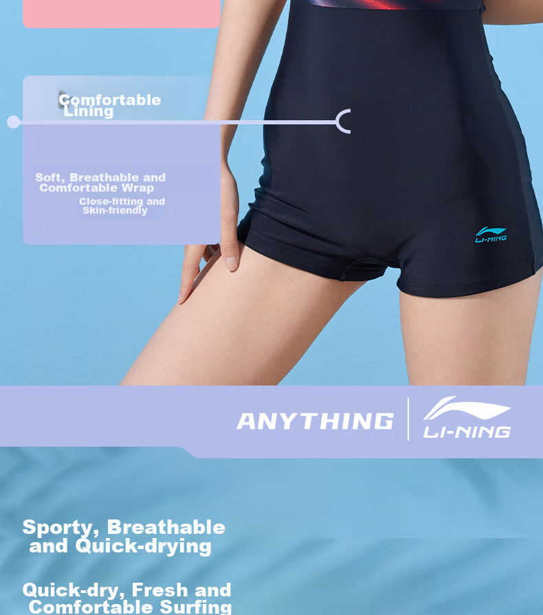 Li-Ning One-Piece Swimsuit for Women, Boyshort Style, Shaping Waist, Fashionable Gradient Color, High Elasticity, Breathable, Hot Spring Resort Swimwear, 481 Red And Blue, Size L 5