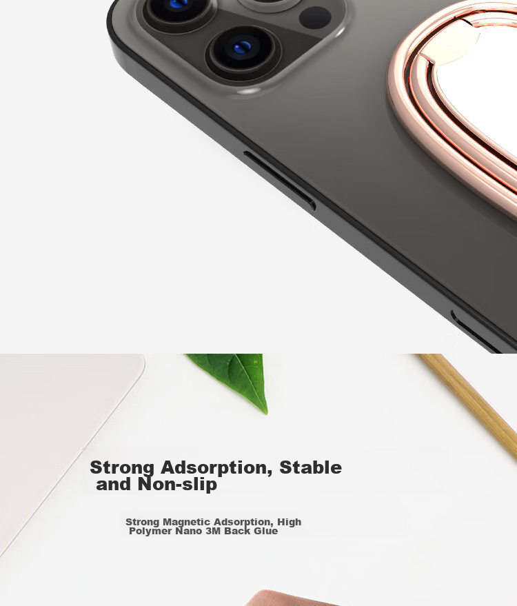 ESCASE Phone Stand, Desktop Foldable Metal Ring Clip, Adhesive Portable Lazy Support, Adjustable, Suitable for Apple/Huawei/Vivo Etc., Black, MDF-02 2