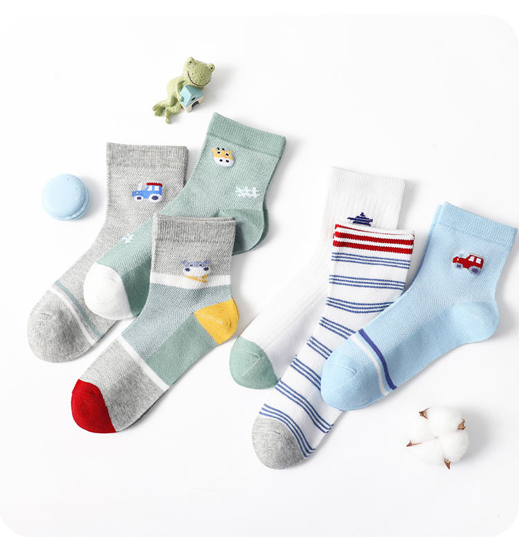 LangSha Children's Socks, Boys' Cotton Mesh Spring And Summer Thin Breathable Baby Mid-Calf Short Socks for Older Kids 13