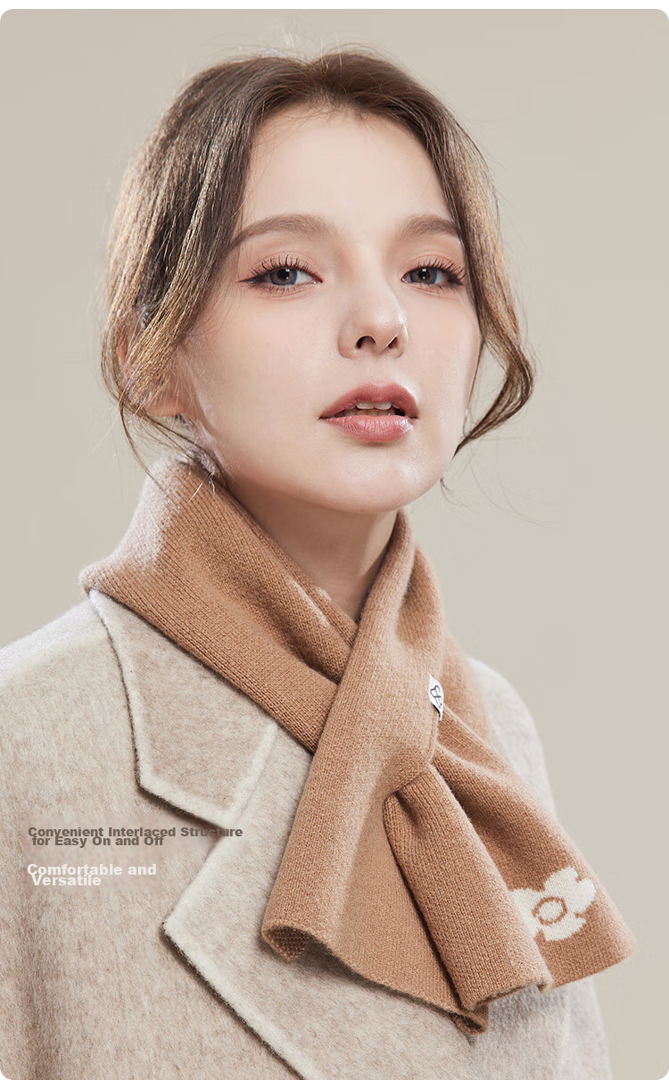 JIUMU Pure Wool Scarf for Women, Autumn And Winter Ladies' Warm Neck Warmer, Lightweight Winter Neck Protection Short Scarf 6