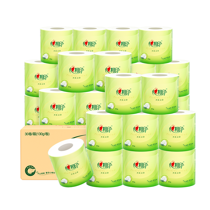 Mind Act Upon Mind Toilet Paper, 4-Ply with Core, 130g*30 Rolls, Chayuxishi Enjoyed Tea Leaves Embossed Toilet Paper, Roll Toilet Paper in Tissue Box Packaging