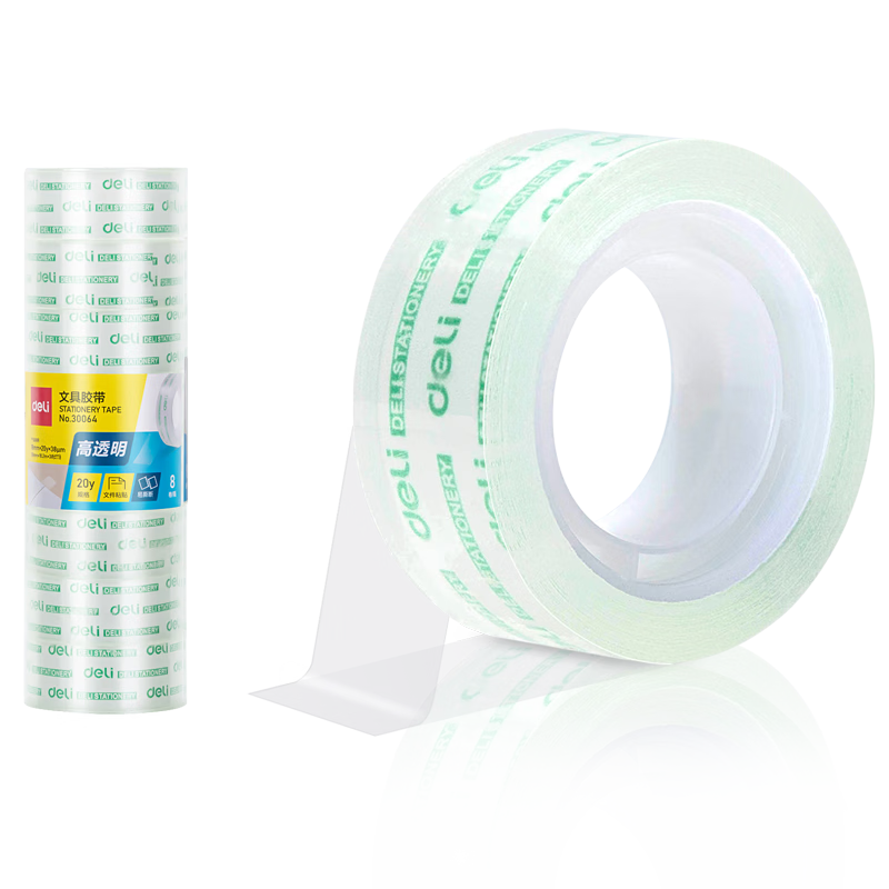 Deli Easy-Tear High Transparency Tape 18mm*20y High Adhesive Small Tape Back-To Essential School Supplies Error Correction Student Stationery 8 Rolls Office Supplies 30064