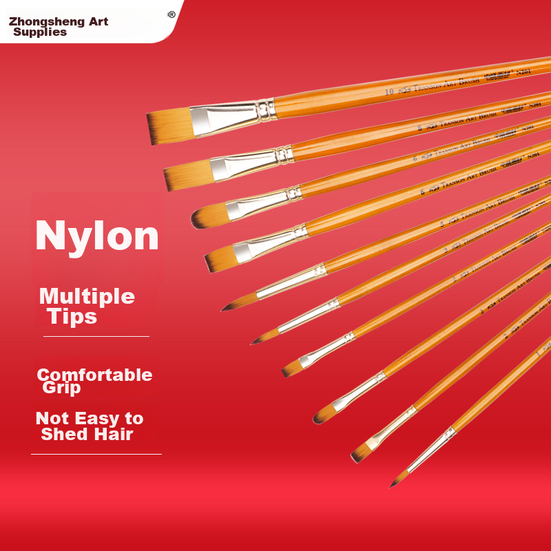 Transon 10-Piece Nylon Gouache Brush Set Oil Painting Brushes Acrylic Brushes Yellow Handle Black Gold Nylon Paint Watercolor Brushes for Beginners Art Supplies Painting Materials Knight Art Sketching