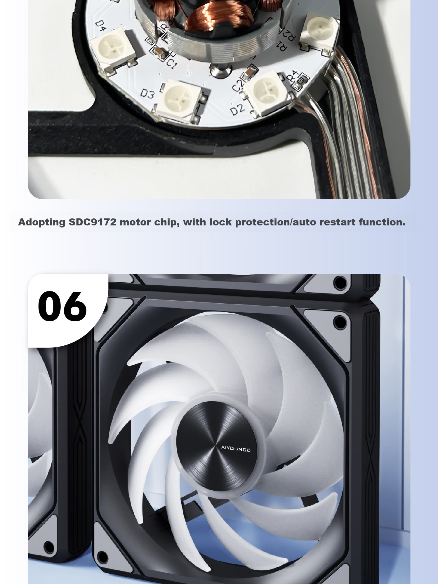 Aigo Starry Moon Black Anti-Leaf Single ARGB Light Effect, 5V 3-Pin Synchronized Lighting, Magnetic Building Block Case Fan 12CM/PWM Intelligent Temperature Control/Wireless Modular Connectio 16