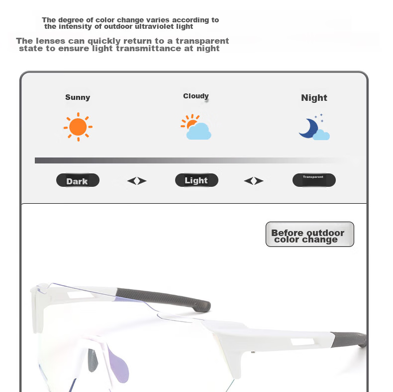 LOVECRAFT Photochromic Cycling Glasses with Black Frame And Gray Lenses, Day And Night Use, Windproof Mountain Biking Sunglasses with Goggles 12