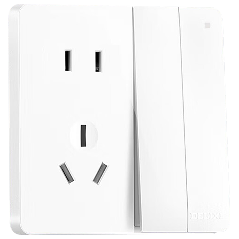 DELIXI Switch Socket Panel, 821 Series, 10A Five-Hole Socket with Two-Way Double Control Switch, Stylish White Large Panel
