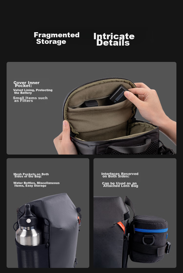PGYTECH Camera Tripod Bag, DSLR And Mirrorless Lens Shoulder Bag, Digital Photography Equipment Accessory Storage Pouch, Inner Liner Bag, Portable Travel Crossbody Bag, Chest Pack, Waist Pack, Dust-Proof 7