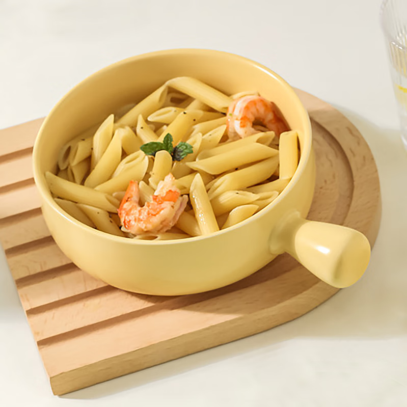 Can General Handle Bowl with Handle Baking Bowl Rice Casserole Japanese Style Ramen Ceramic Salad Bowl 650ml
