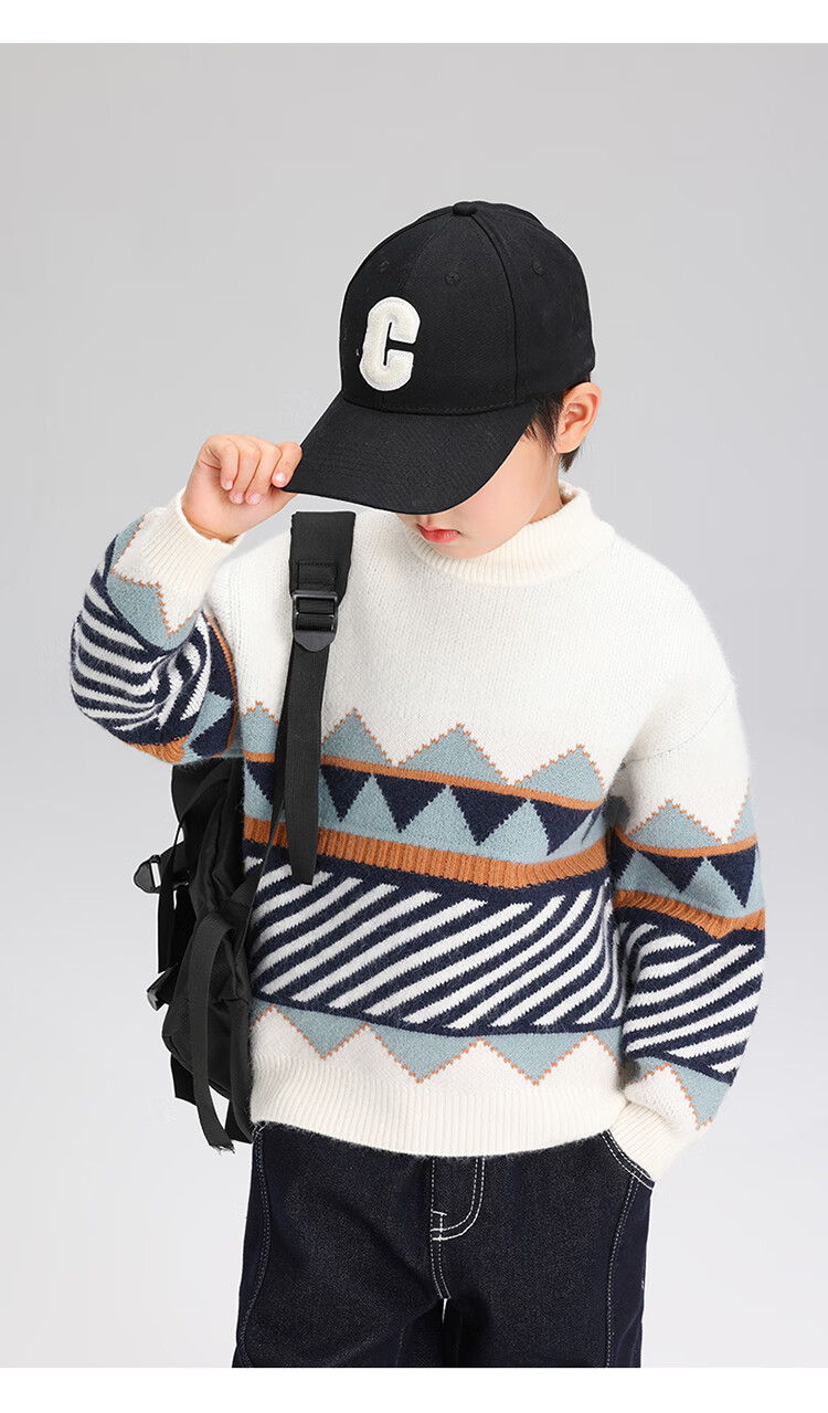 Zuoxi Boys' Sweater, Children's Thickened Autumn And Winter 2025 New Style, Boys' Knitted Sweater, Winter Pullover, Navy Blue, Size 160 26
