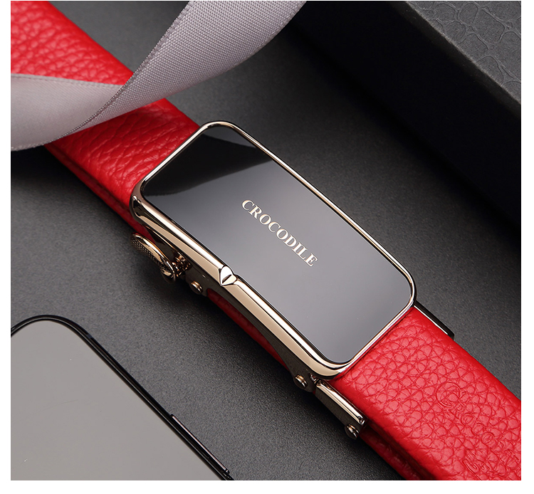 CROCODILE Top-Grain Leather Women's Automatic Buckle Belt, Business Belt, Birthday Gift for Girlfriend, T1561 Black 3