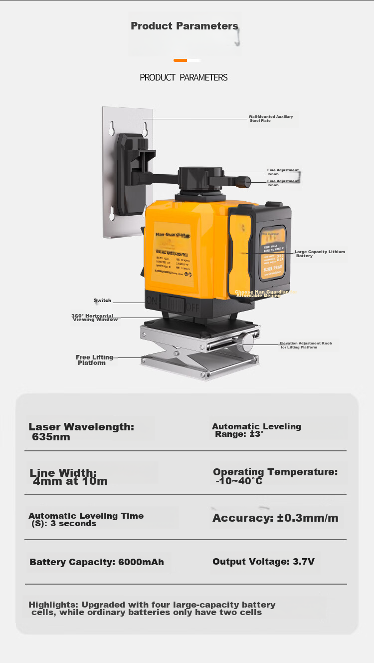 Hanweishi Infrared Laser Level, High-Precision Strong Green Light, 12-Line Wall And Floor Leveling Instrument with Bracket, Outdoor Spirit Level 8