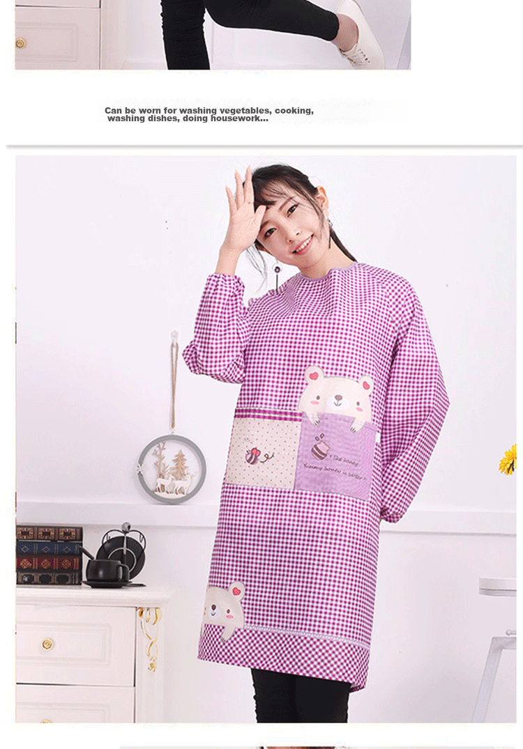 MISHIGUANG Oil-Resistant Long-Sleeve Apron, Adult Kitchen Apron, Hand-Wiping, Fashionable Household Apron for Men And Women, Long Sleeves 7