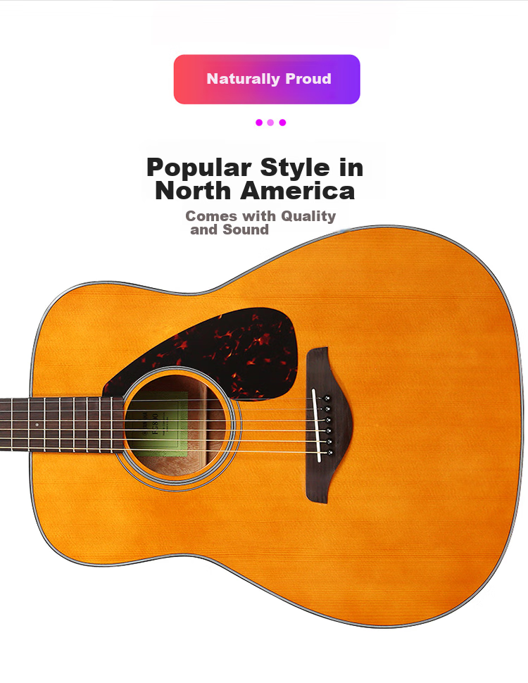 YAMAHA FG830VN North American Model Solid Wood Top Acoustic Guitar for Beginners, 41-Inch Guitar in Gloss Vintage Color 3