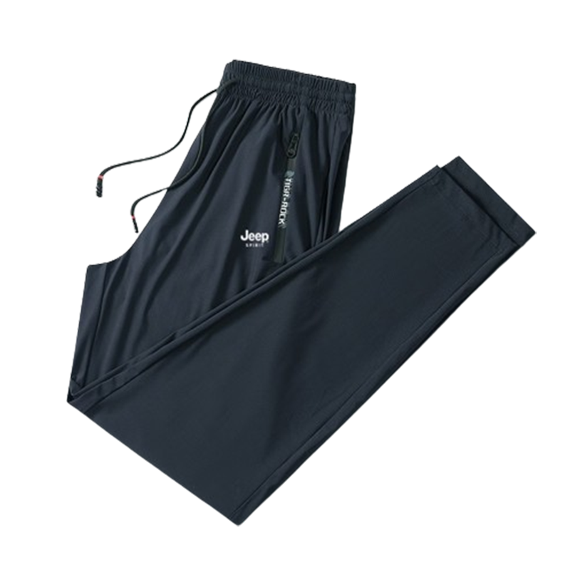 JEEP SPIRIT Casual Pants, Summer Ice Silk Quick-Dry Breathable Lightweight Outdoor Sports Trousers, Blue Straight-Leg 3XL