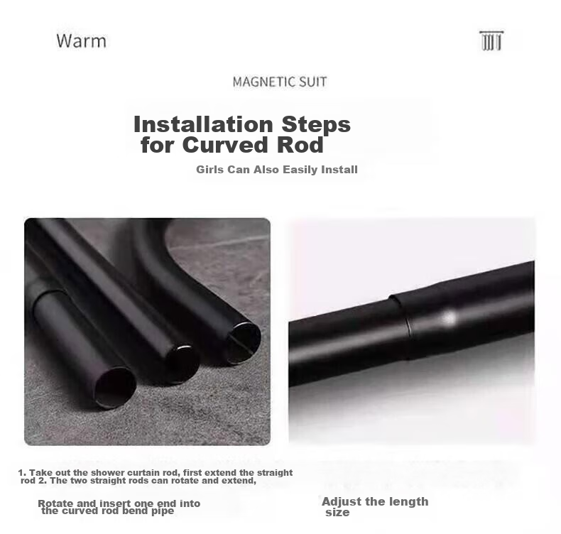 Honglu Shower Curtain, No Drilling Required, L-Shaped Waterproof And Mold-Proof, Curved Wet-Dry Separation, 1.6-2.0m Bathroom Curtain, Toilet Water Barrier 5