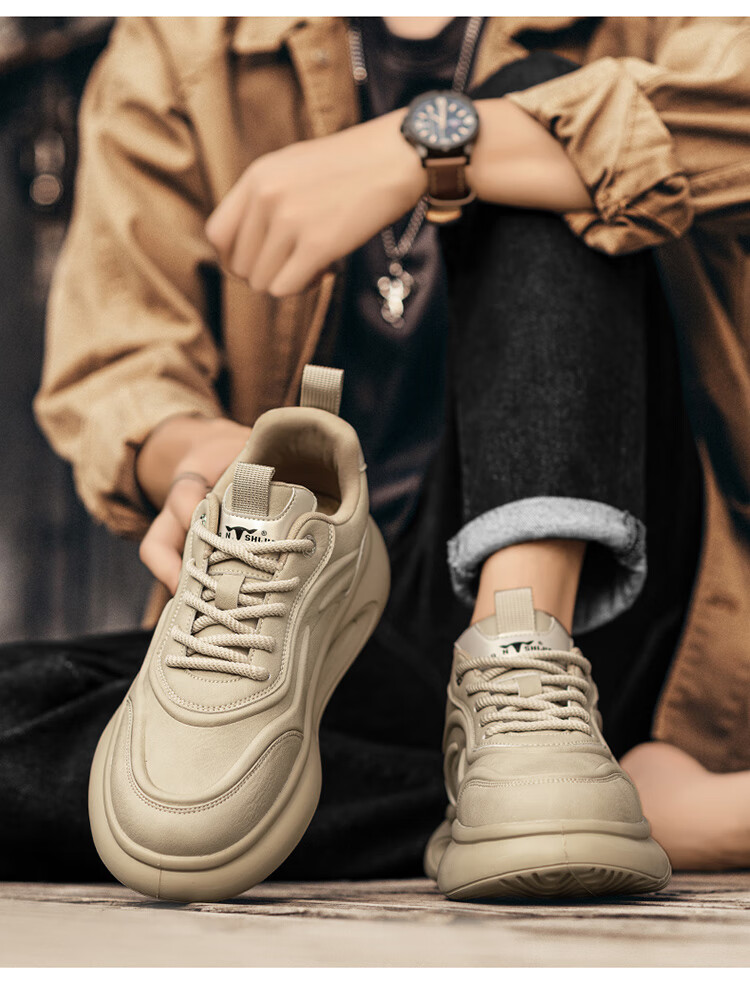 Bull Family Men's Shoes 2026 Spring New Trendy Fashion Durable Casual Soft Sole Height Increasing Versatile Sports Shoes 10