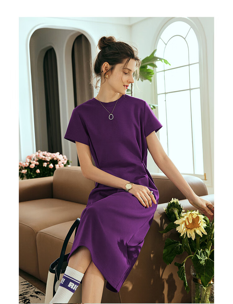 Olrain Eurielle Short Sleeve Dress Women Summer French Style Waist Slim Knitted Long Dress Dark Gray XL 17