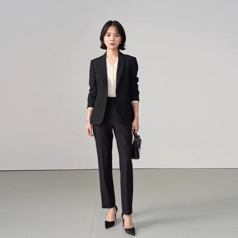 Bodexiaojie Black Formal Suit Set for Women, Professional Outfit for Petite Figures, Interview Attire, High-End Professional Coat