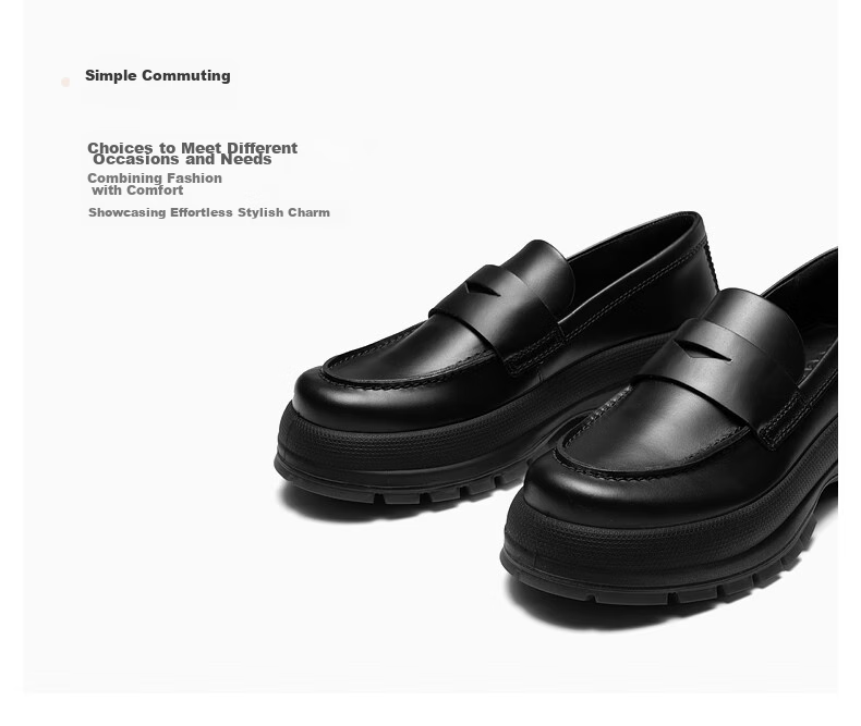 ECCO Loafers, Fashionable Thick-Soled Heightening Casual Leather Shoes for Women, Zunji 30 Women's Shoe Series 220723, Black, Size 37 3