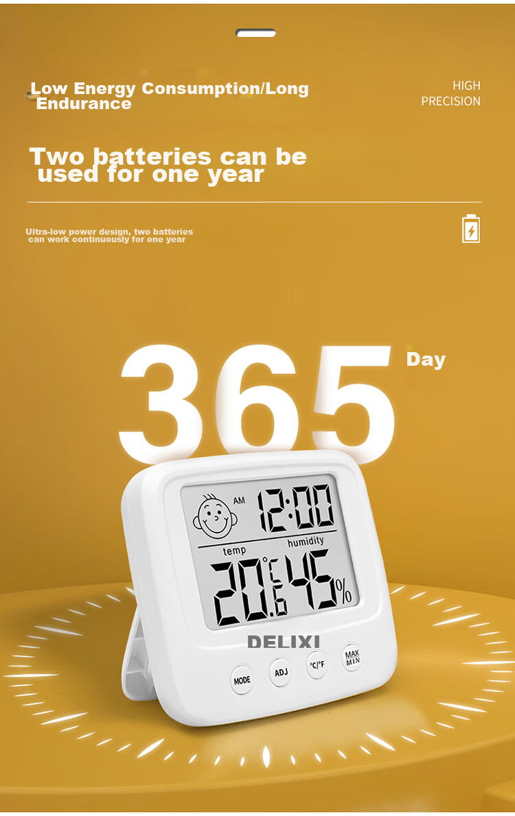DELIXI ELECTRIC Home Indoor Thermometer with Smiley Face Backlight, Baby Room Electronic Digital Temperature And Humidity Meter, Temperature Gauge DM-1002 6