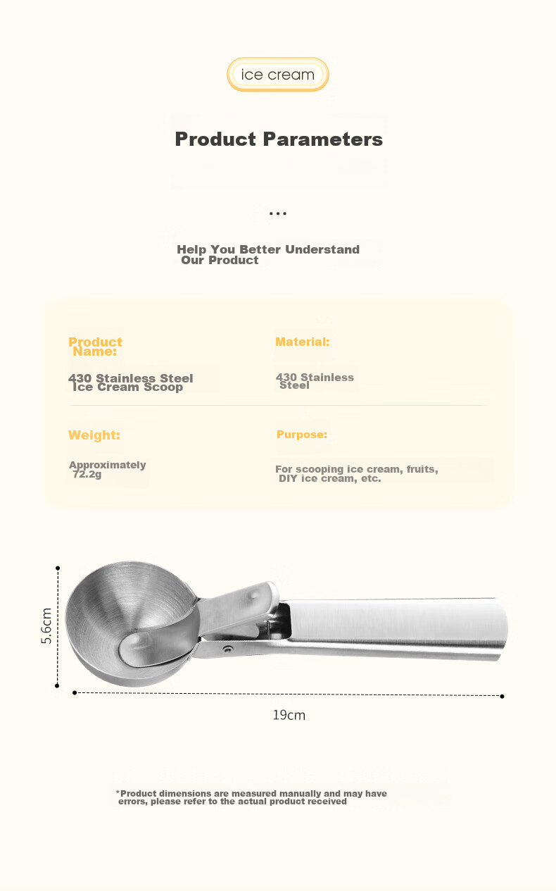 Guangyi Ice Cream Spoon, Popsicle Scoop, Ice Cream Scoop, Watermelon Scoop, Stainless Steel Fruit Baller, GY7914 13