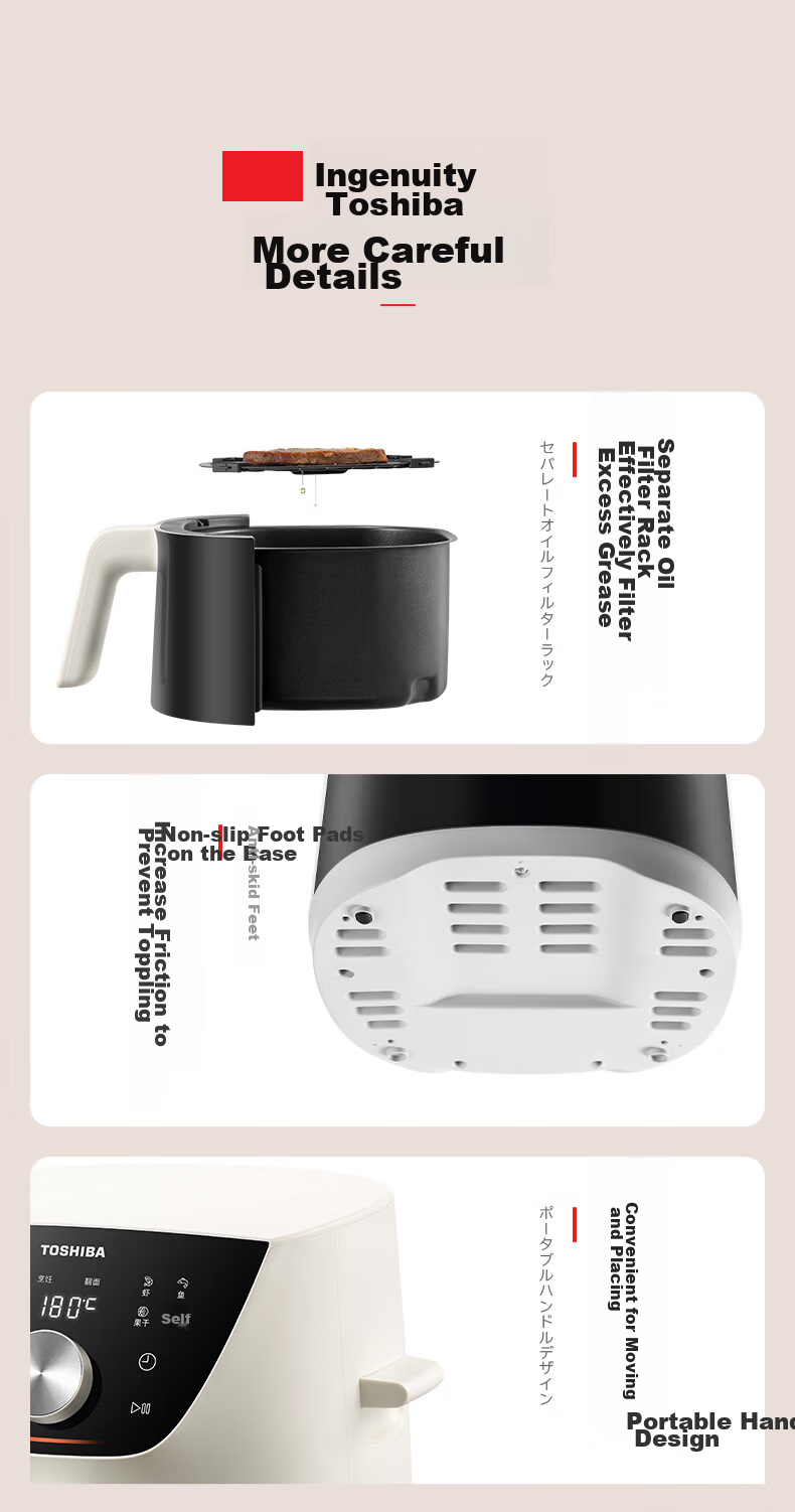 TOSHIBA Second Generation Cyclone Base, Air Fryer Shark Fin Fan Blades, Low Oil Light Fat Non-Stick, Dual Knob Operation, 5L Air Fryer AF-50KHUC 14
