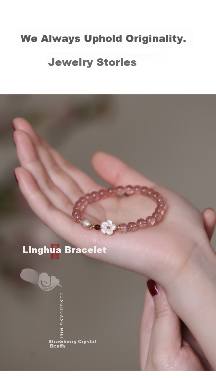 Fenghuangniepan Natural Strawberry Crystal Bracelet for Women, 2026 New Peach Blossom Pink Crystal Beaded Bracelet, Birthday Gift for Girlfriend 3
