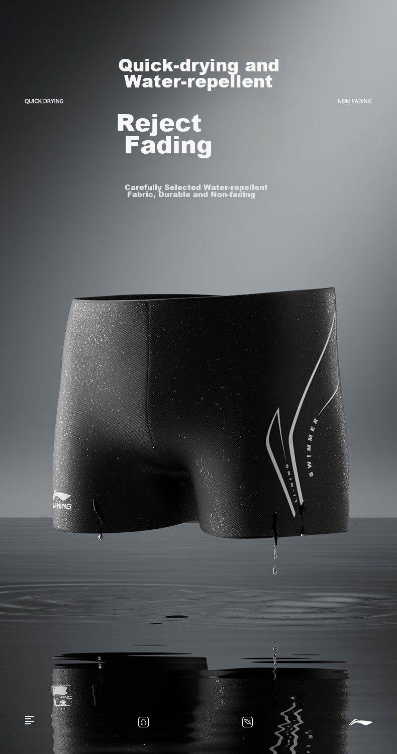 Li-Ning Men's Swim Trunks, Anti-Embarrassment Minimalist Swimwear, Knee-Length Training Swimming Shorts, 3032 Gray, XL 7