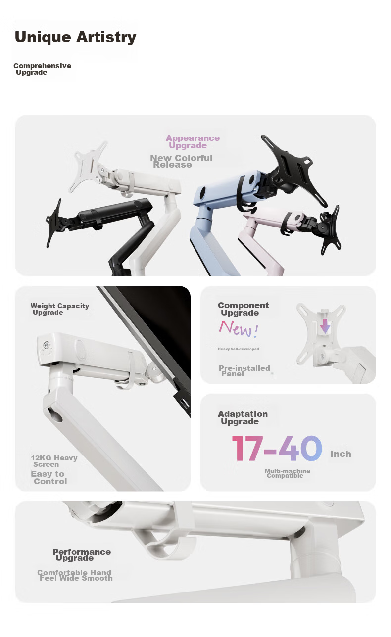 Brateck Beihu Monitor Stand, Mechanical Arm, Computer Stand Desktop Clamp Base, Heavy-Duty Screen Riser E500 White 17-40 Inch, Suspended Arm 2