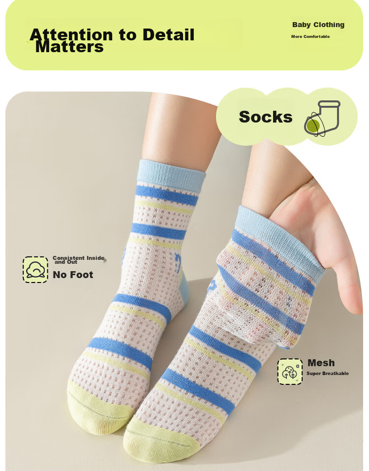 MiiOW Children's Socks, Summer Boys' Thin Mesh Cotton Socks, Lightweight Breathable Antibacterial Socks for Older Children, Frog Pattern, 5 Pairs Per Pack 6