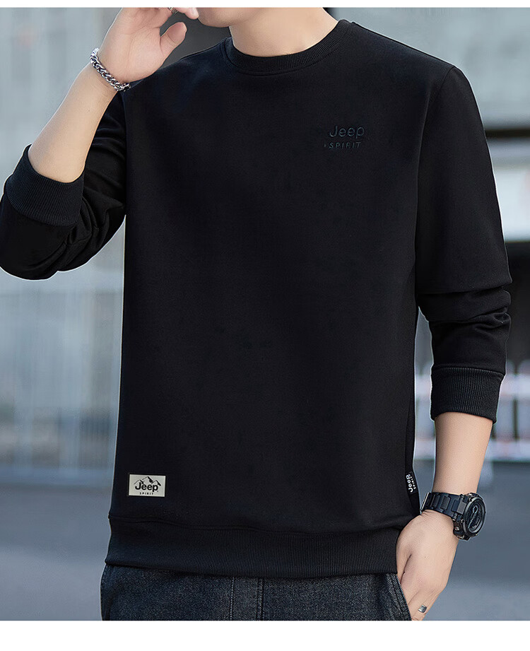 JEEP SPIRIT Men's Sweatshirt, Spring Korean Style, Round Neck Long Sleeve T-Shirt Undershirt for Men, Black, 4XL 11