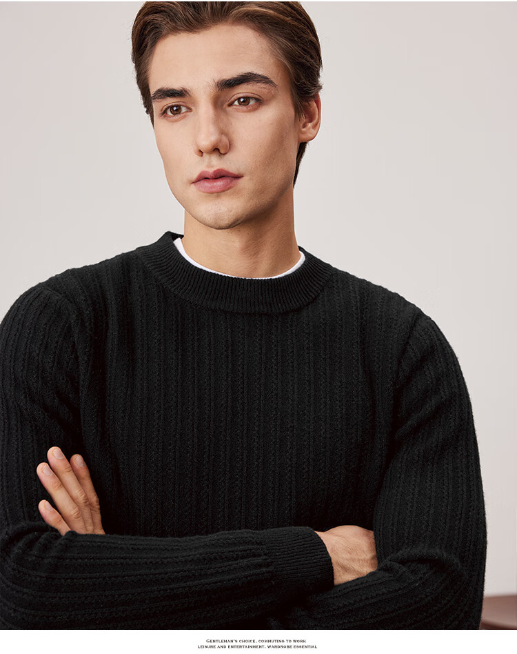 FIRS [100% Wool] Men's Sweater, Autumn And Winter Round Neck, Heavyweight Thickened, Warm Soft Jacquard Pullover 5