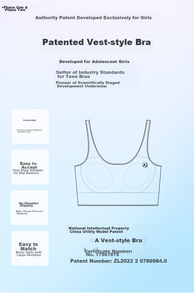Aimer Junior Girls' Bra, for Older Girls in Puberty, Milk Skin, Antibacterial, Second Stage, Mid-Length Vest AJ115F412, Second Stage 160 4