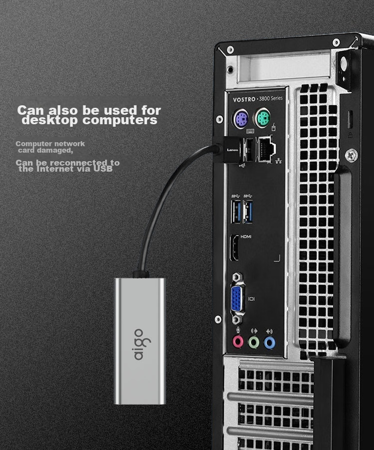 Aigo USB to RJ45 Gigabit Ethernet Adapter Cable, Laptop Docking Station, Compatible with Lenovo, Xiaomi, Apple Docks R02A (Metal) 4