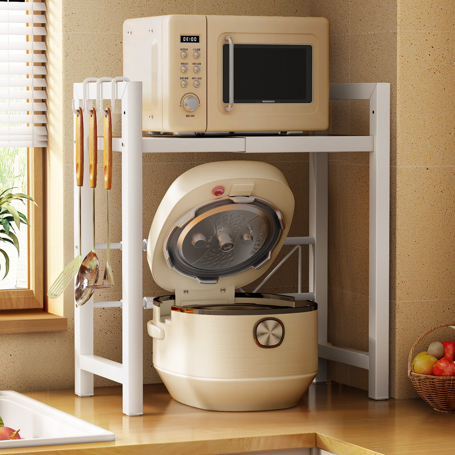 Anerya Kitchen Rice Cooker Storage Rack, Extendable, Spice Rack Desktop Organizer, Single-Layer Storage White