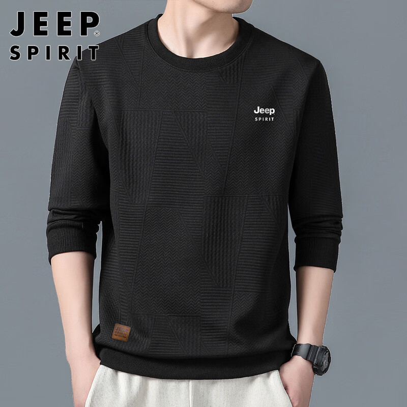 JEEP SPIRIT Men's Sweatshirt, Spring Men's Jacket, Long-Sleeve T-Shirt, Casual Menswear, Black, M