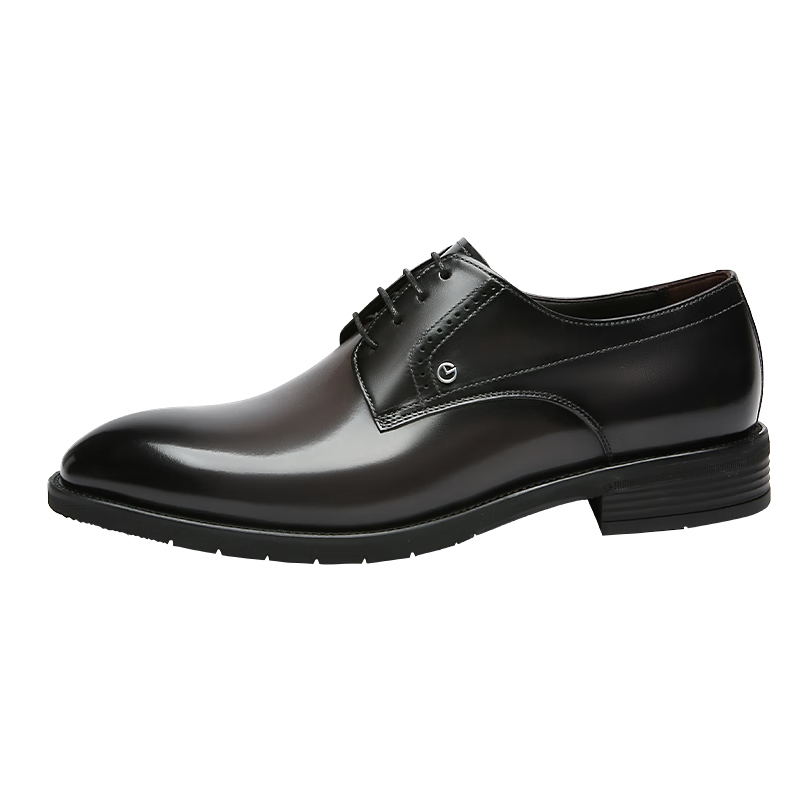 Goldlion Men's Shoes, Business Formal Shoes, Retro Classic Hand-Rubbed Cowhide Derby Shoes, 55013044494A, Black And Gray, Size 43