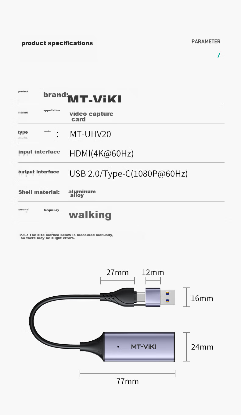 MT-Viki HDMI Video Capture Card HDMI to USB HD Switch Game Recorder Live Streaming Recording Box MT-UHV20 12