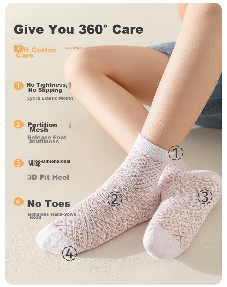MiiOW Children's Socks, Summer Girls Thin Floral Mesh Cotton Socks, Highly Elastic Breathable Mid-Calf Sports Student Socks, 5 Pairs Pack 3