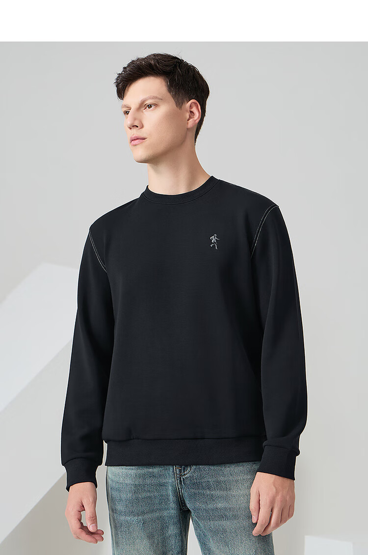 DANCING WOLVES [Modal + Wool] Autumn And Winter Simple Open-End Versatile Casual Men's Sweatshirt, 001 Black, Size 170 2