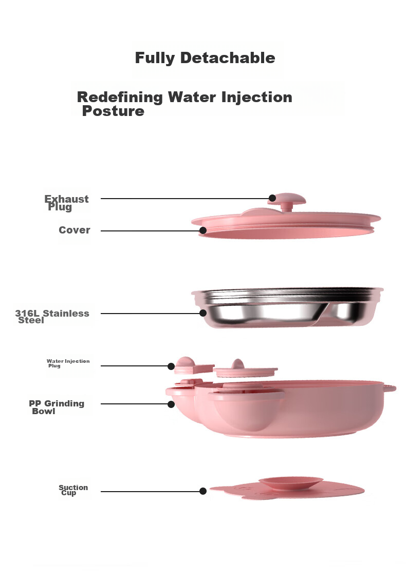 Albo Baby Divided Plate Infant Feeding Bowl with Suction Base Children's Tableware Insulated Water-Filled Bowl 9