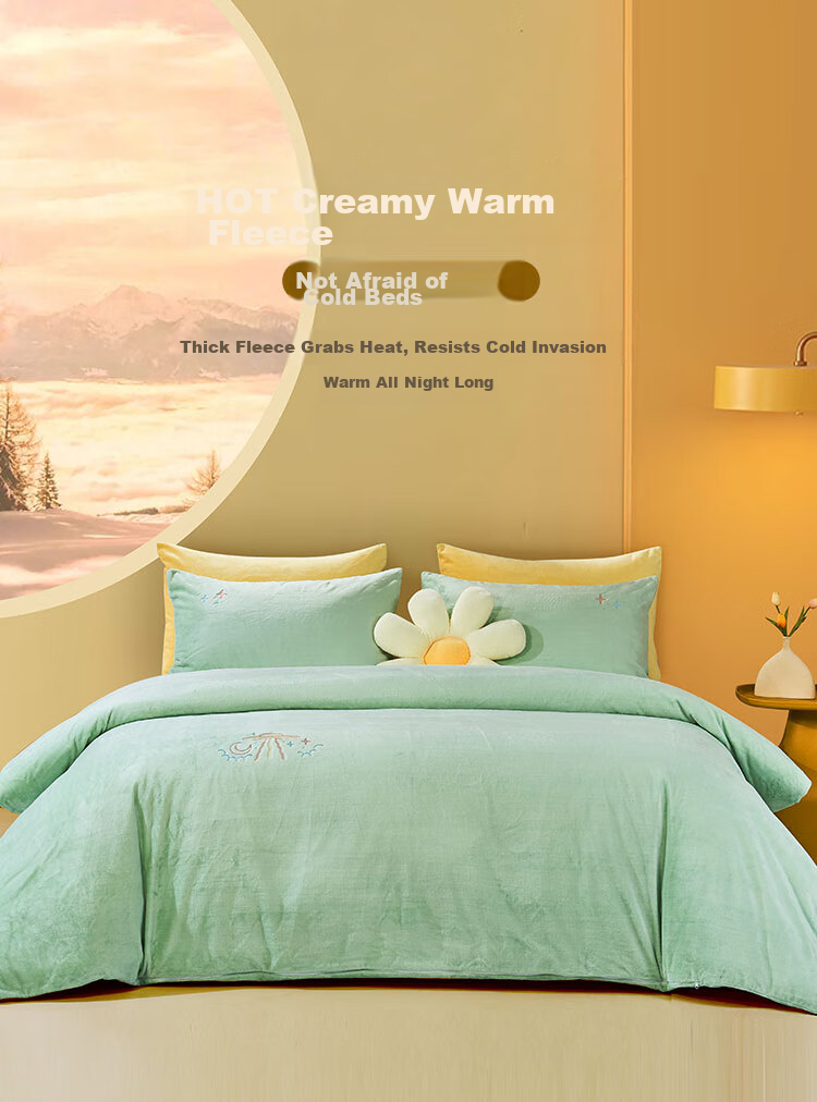 Fuanna Milk Velvet 4-Piece Bedding Set Winter Anti-Static Flannel Sheet and Duvet Cover Single/Double 203x229cm 6