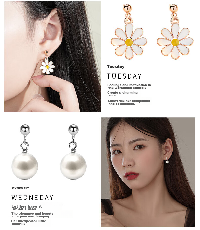Dijing 999 Sterling Silver Earrings for Women, 2026 New Style Birthday Gift for Girlfriend, One-Week Stud Earrings, Ear Ornaments, Ear Drops 8