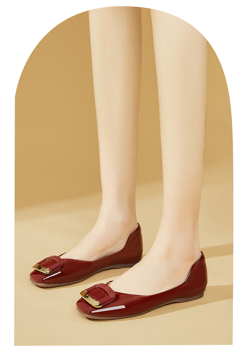 DAPHNE French Shallow Women's Flat Shoes, Red Elegant Loafers with Square Buckle, Style 4623101054, Red, Size 35 19