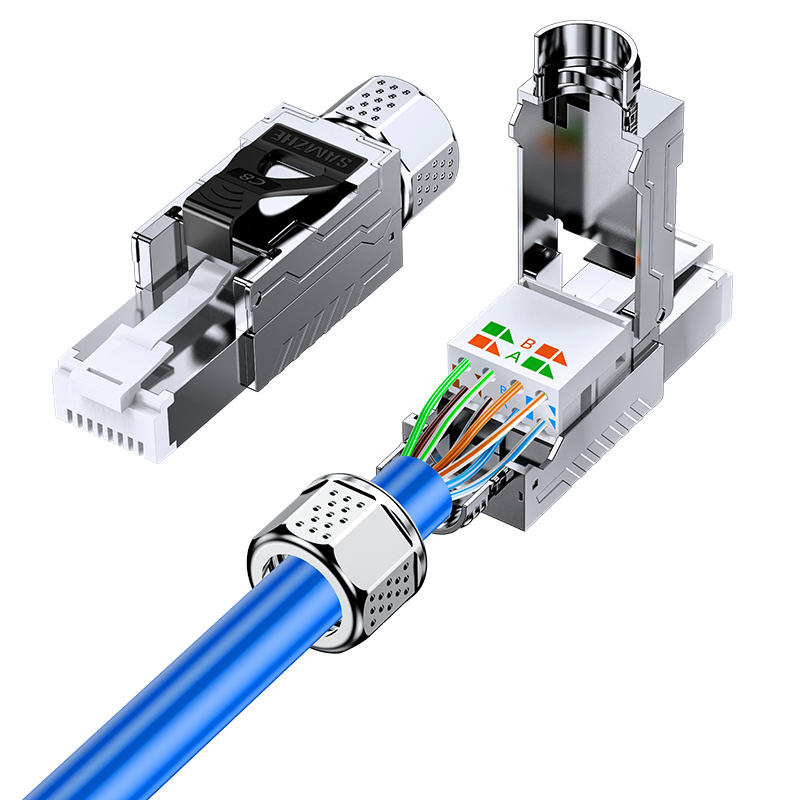 SAMZHE CAT6A Shielded Tool-Free Crystal Head, Engineering Grade CAT6A Tool-Free RJ45 Network Connector, 50U Gold-Plated CAT6A Network Cable Connector, Single Pack MDC63