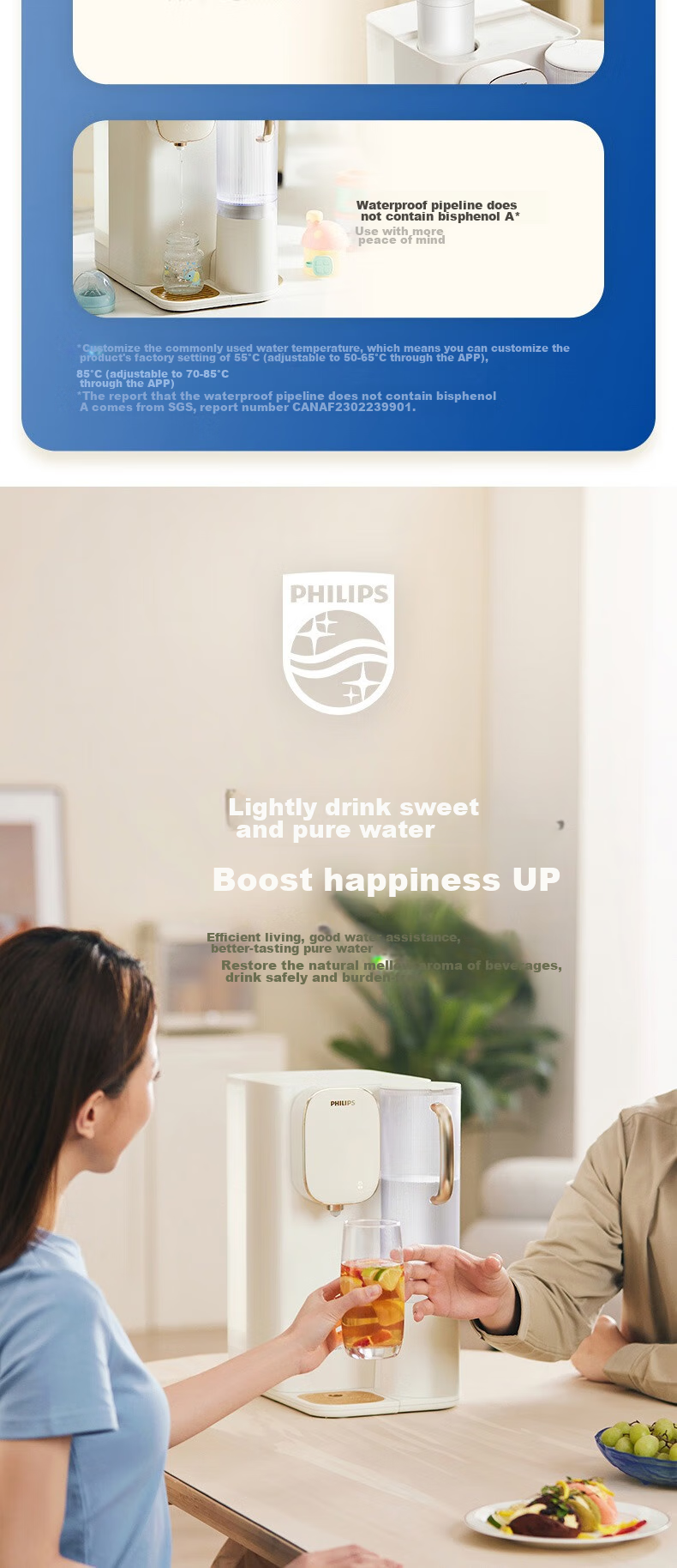 PHILIPS Water Purifier, Desktop No-Installation Instant Hot Drinking Water Machine, Integrated Heating And Drinking Water Purifier, RO Reverse Osmosis Strontium-Rich Mineral Water ADD8638/93 16